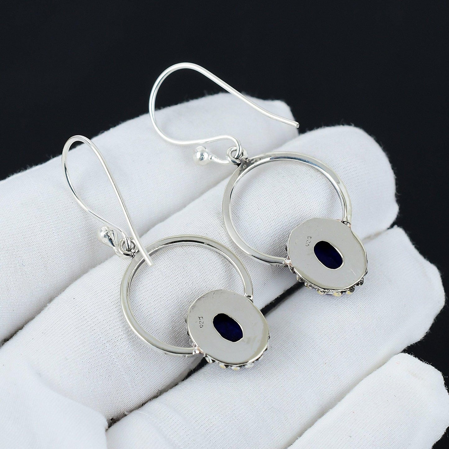 Blue Lapis Lazuli Gemstone Hoop Earrings