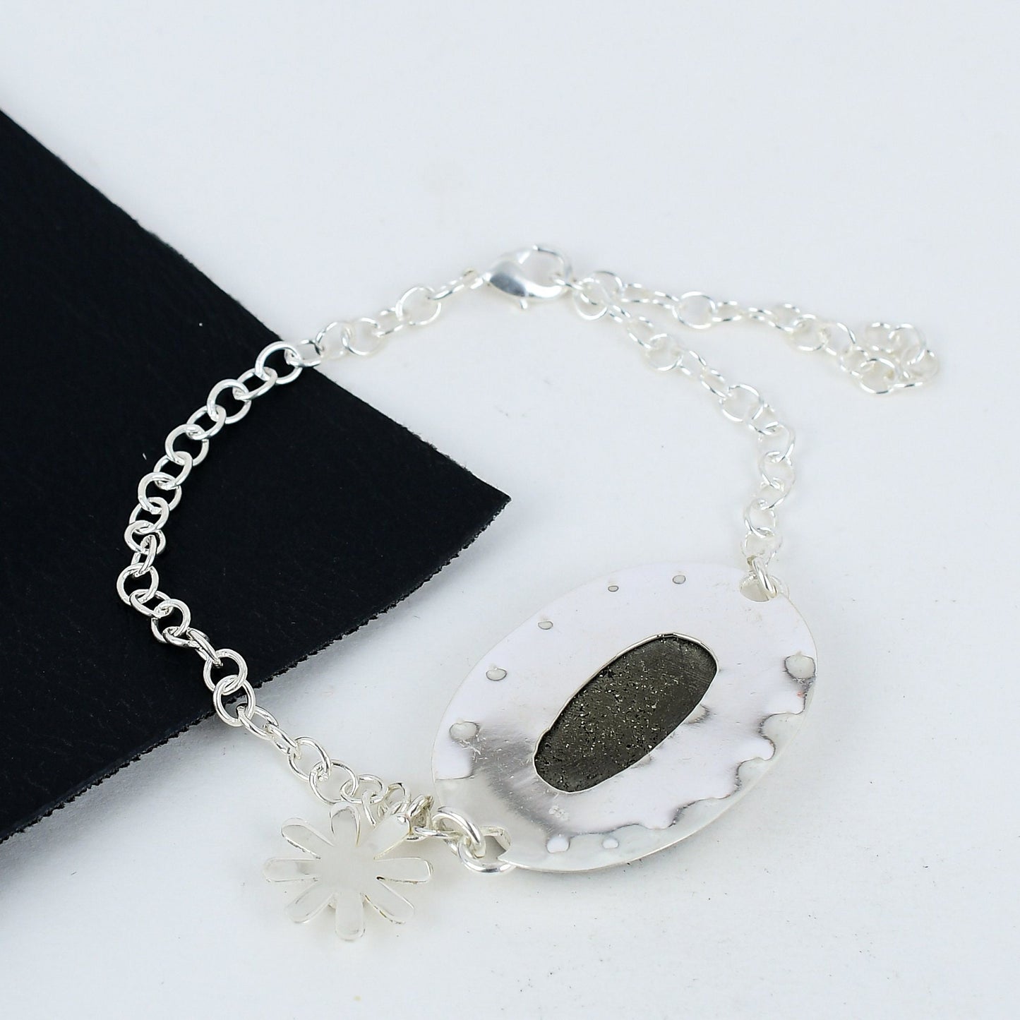 Silver Pyrite Druzy Gemstone Bracelet