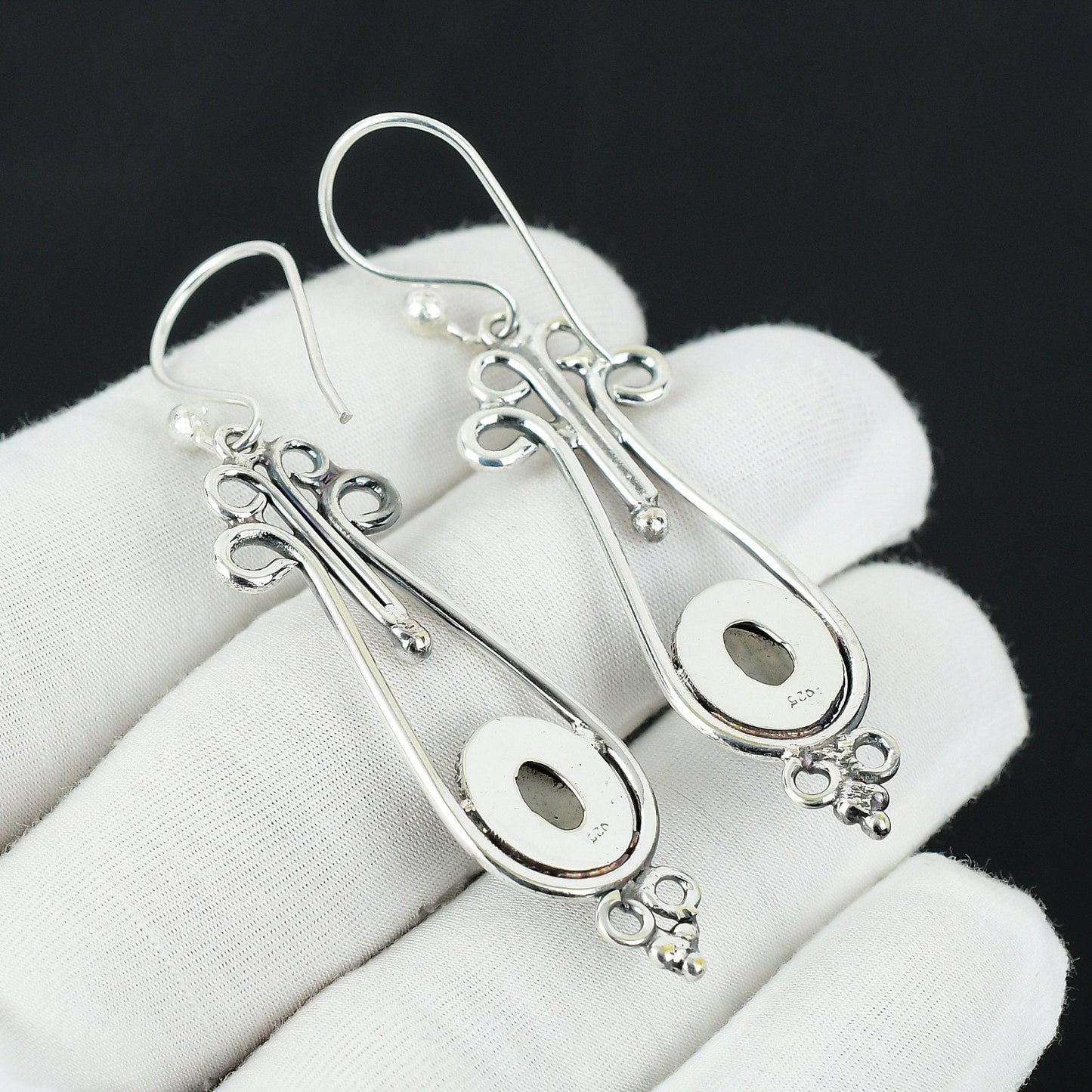 Blue Flash Moonstone Silver Earrings