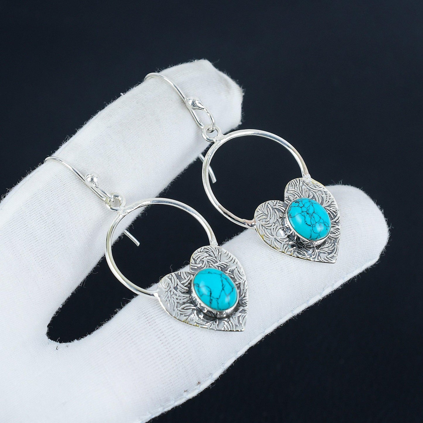 Turquoise Heart Hoop Earrings
