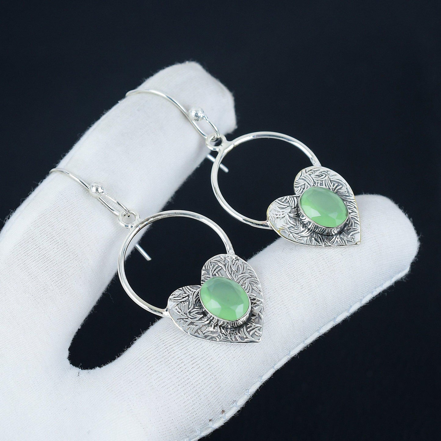 Green Onyx Gemstone Hoop Earrings