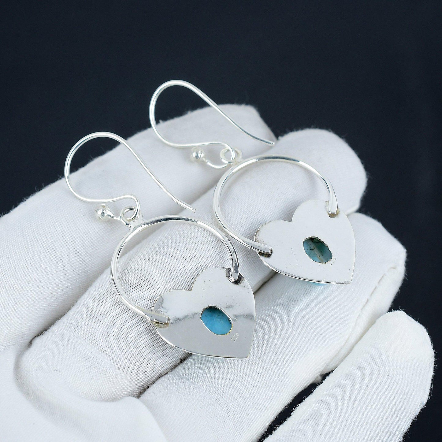 Blue Larimar Gemstone Heart Hoop Earrings