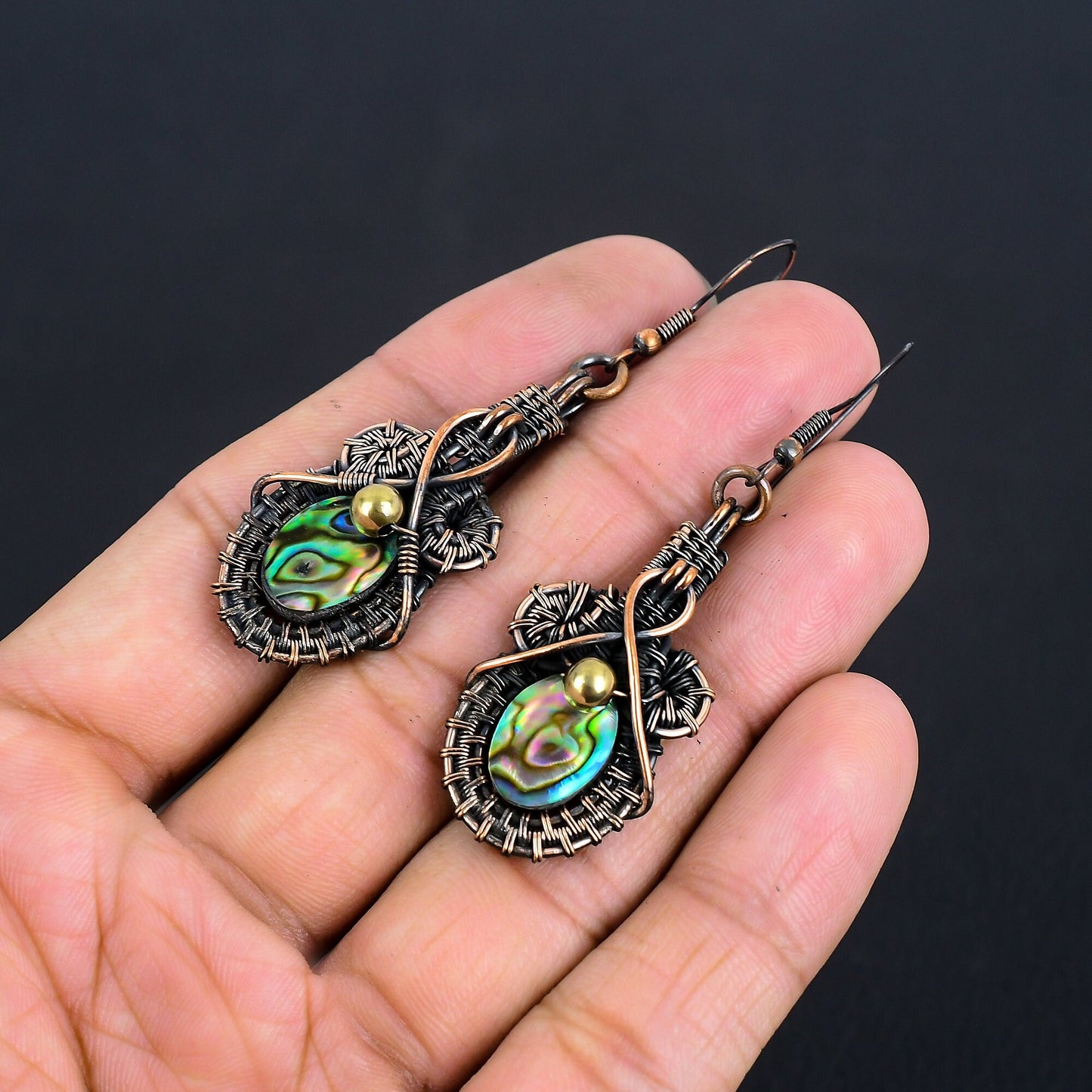 Copper Abalone & Red Garnet Gemstone Earrings