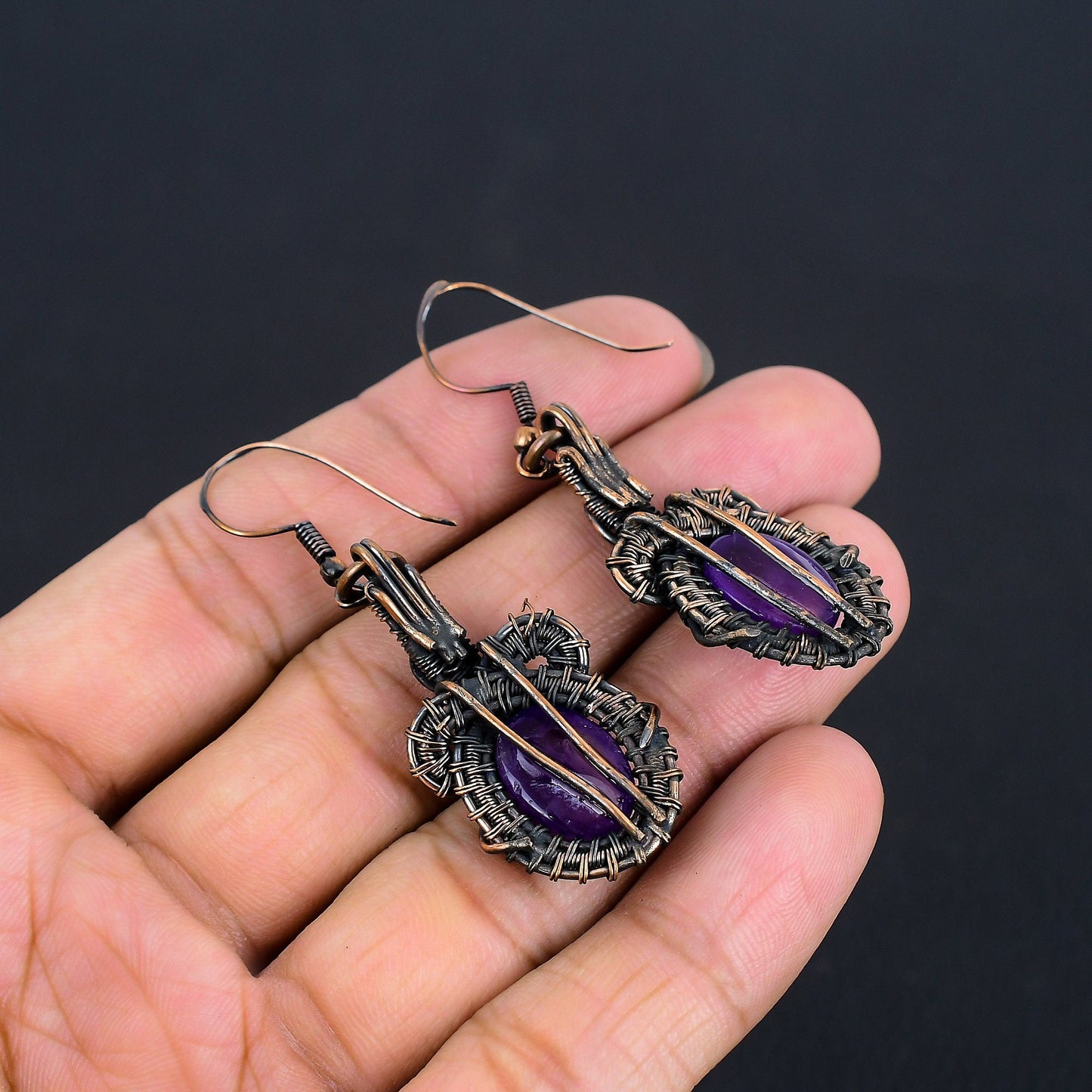 Purple Amethyst Gemstone Wire-Wrapped Earrings