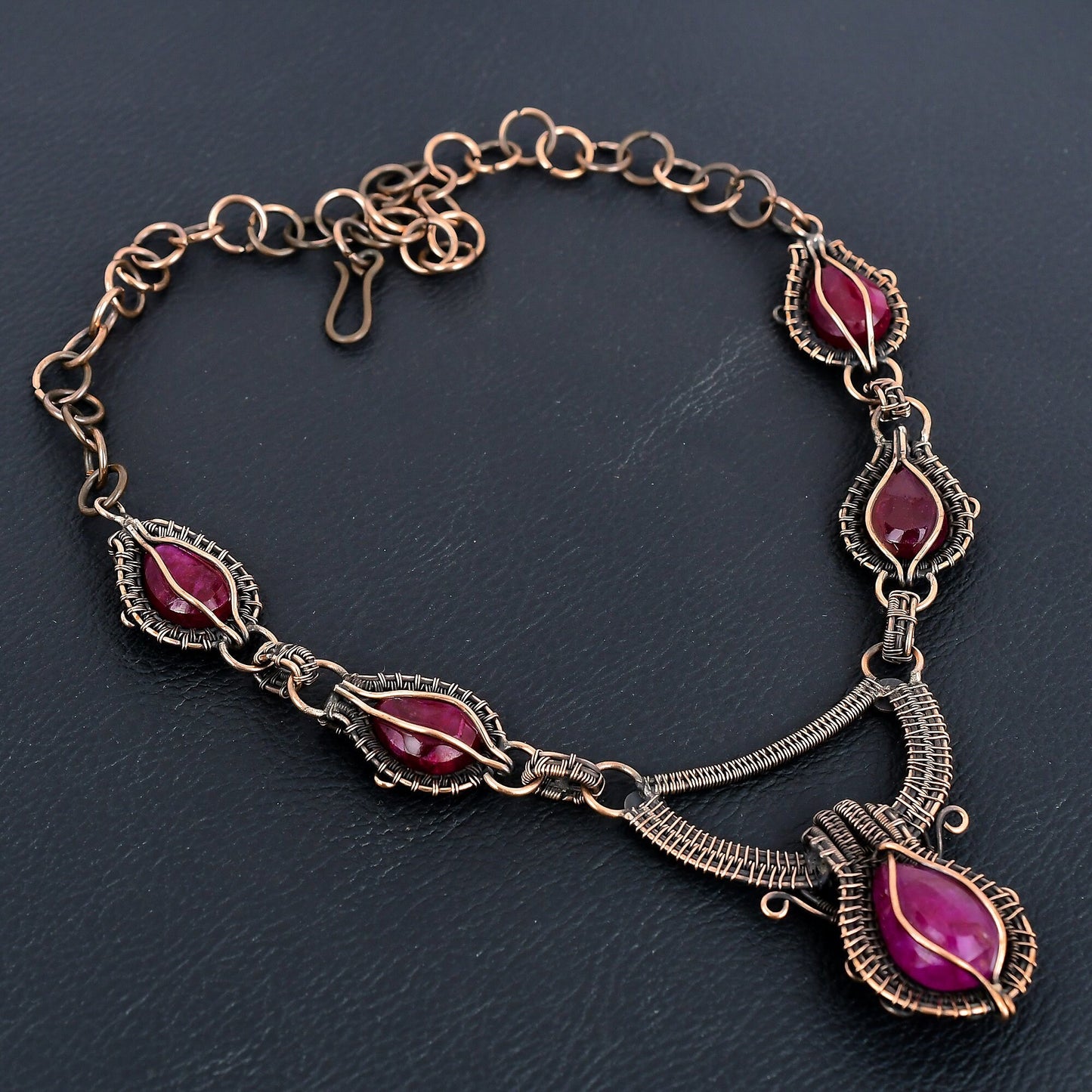 Red Ruby Gemstone Copper Wire Wrapped Necklace