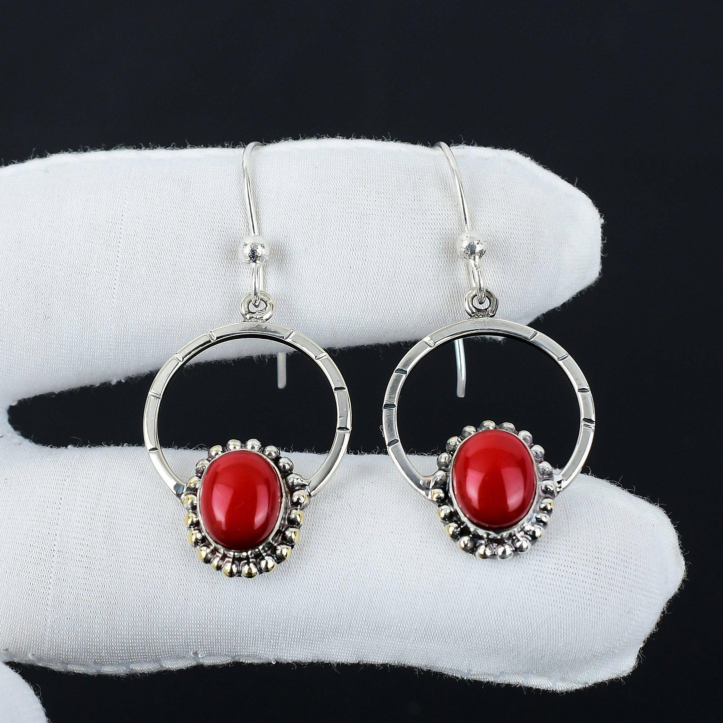 Red Coral Hoop Earrings