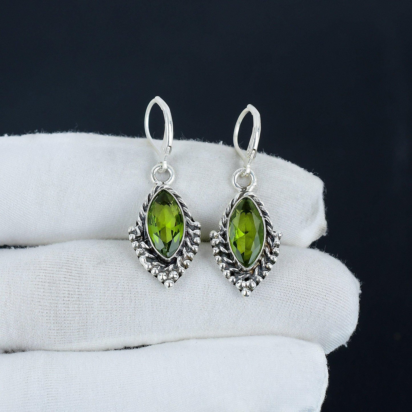 Green Peridot Gemstone Marquise Earrings