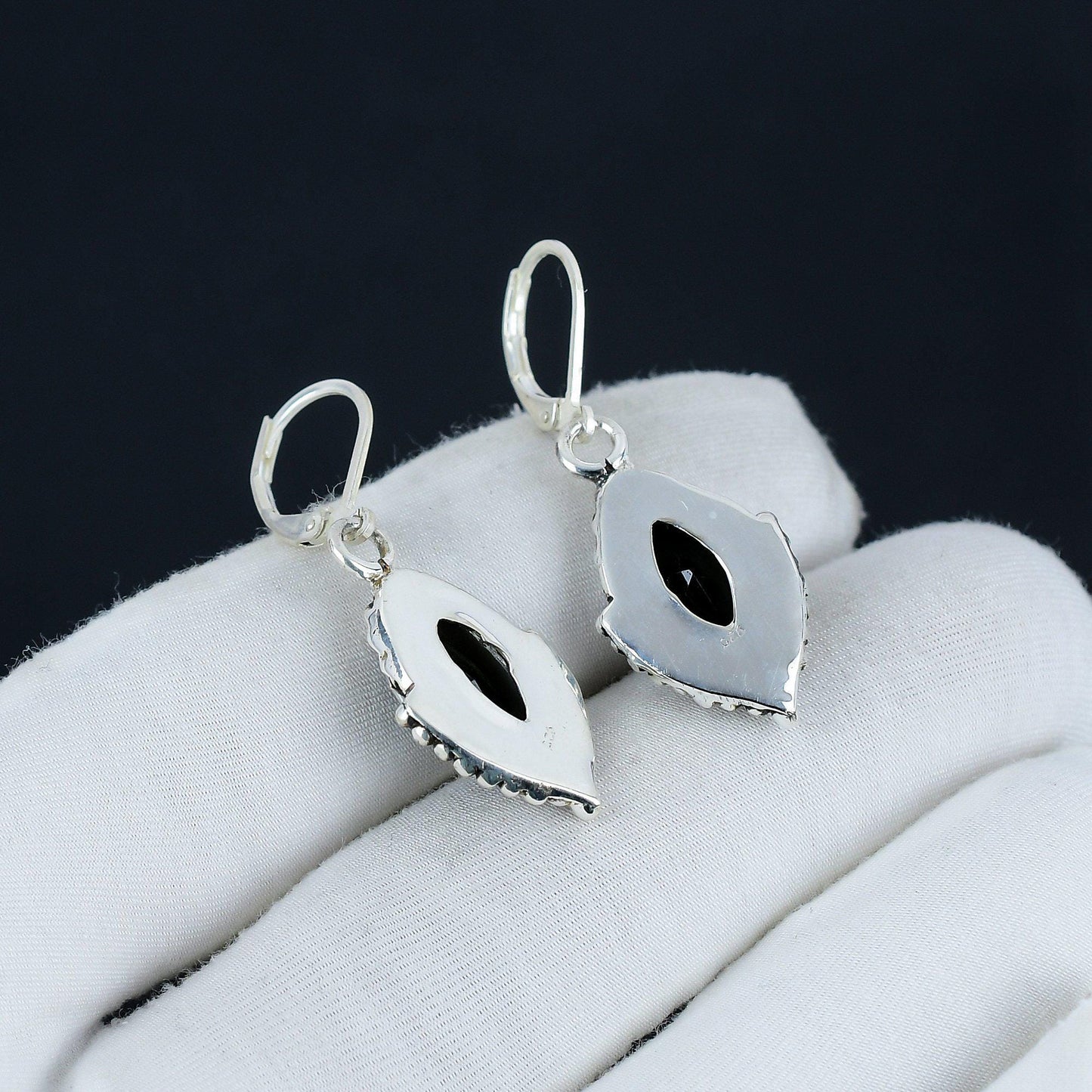 Black Spinel Gemstone Marquise Earrings