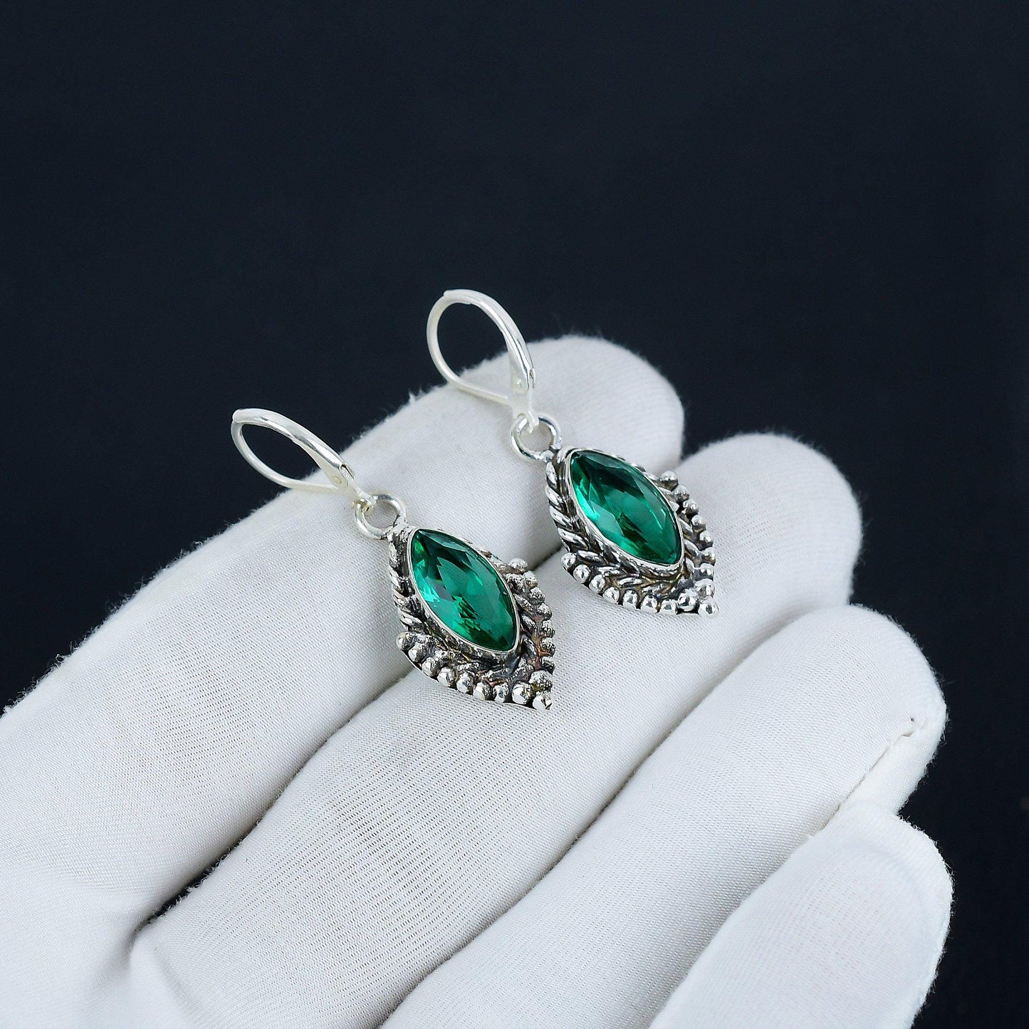 Green Apatite Gemstone Marquise Earrings