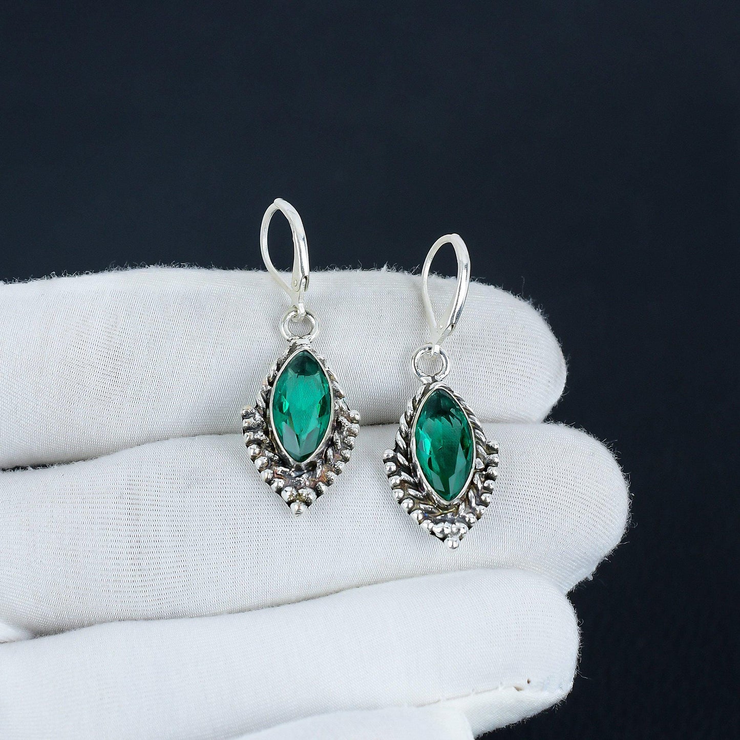 Green Apatite Gemstone Marquise Earrings