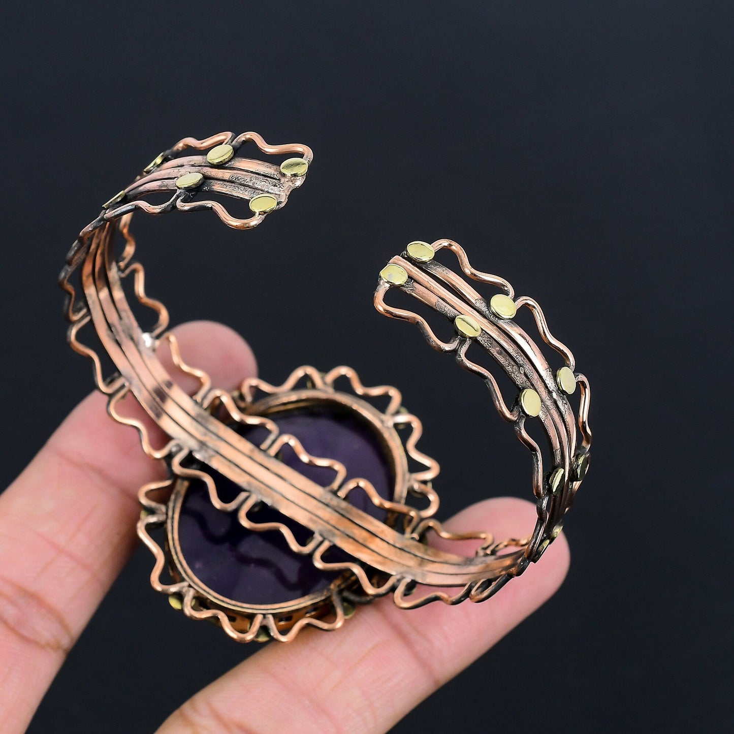 Purple Amethyst Gemstone Copper Cuff Bracelet