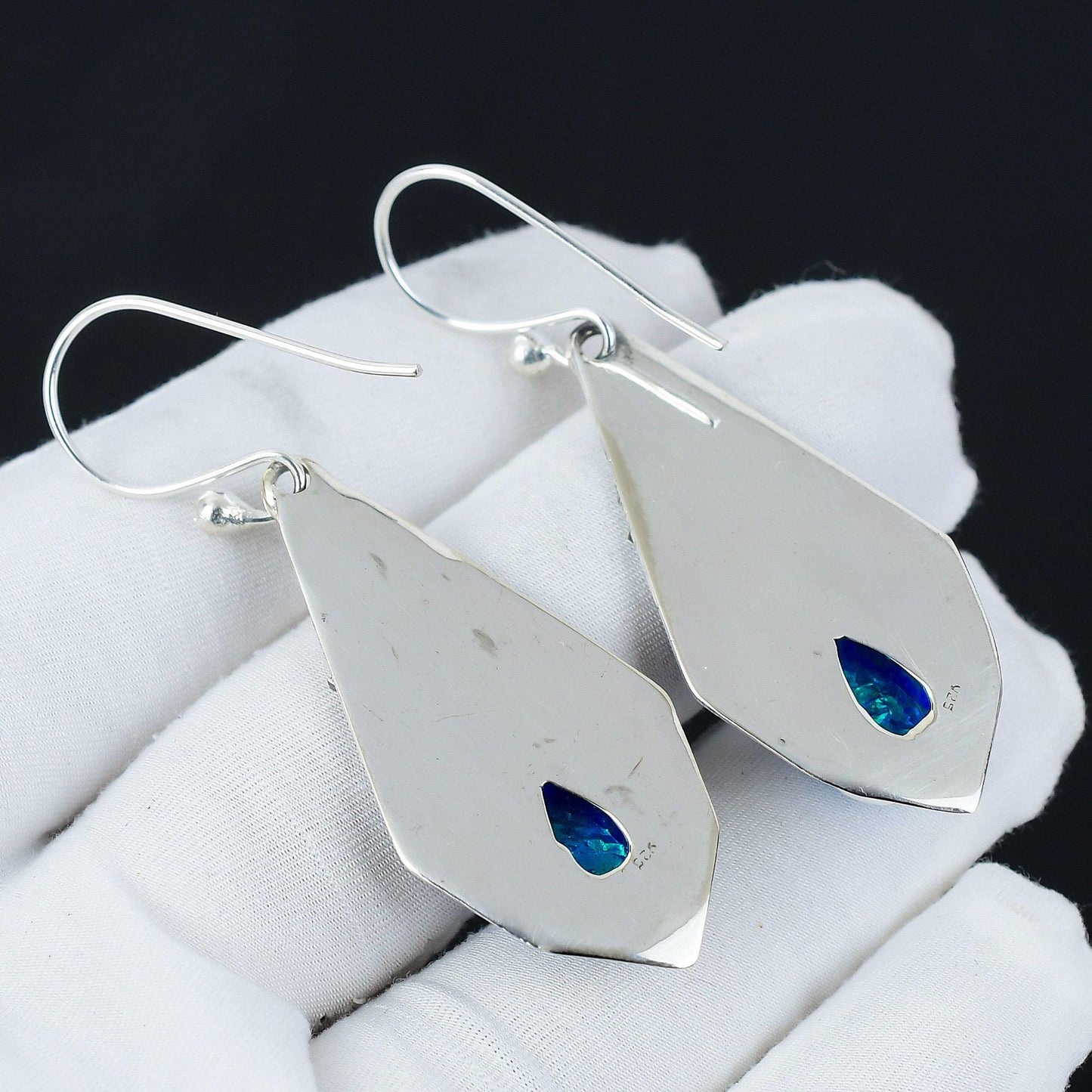 Blue Fire Opal Gemstone Earrings