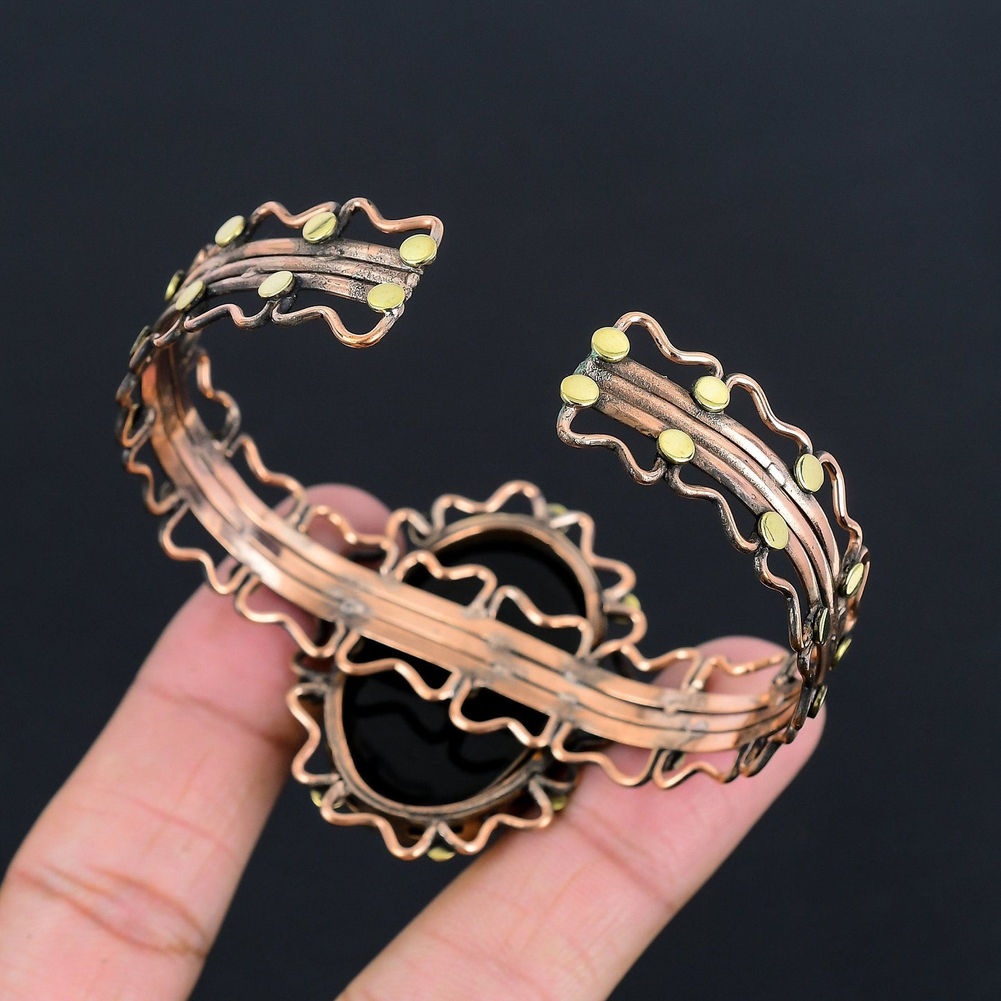 Multicolor Australian Triplet Opal Gemstone Copper Cuff Bracelet