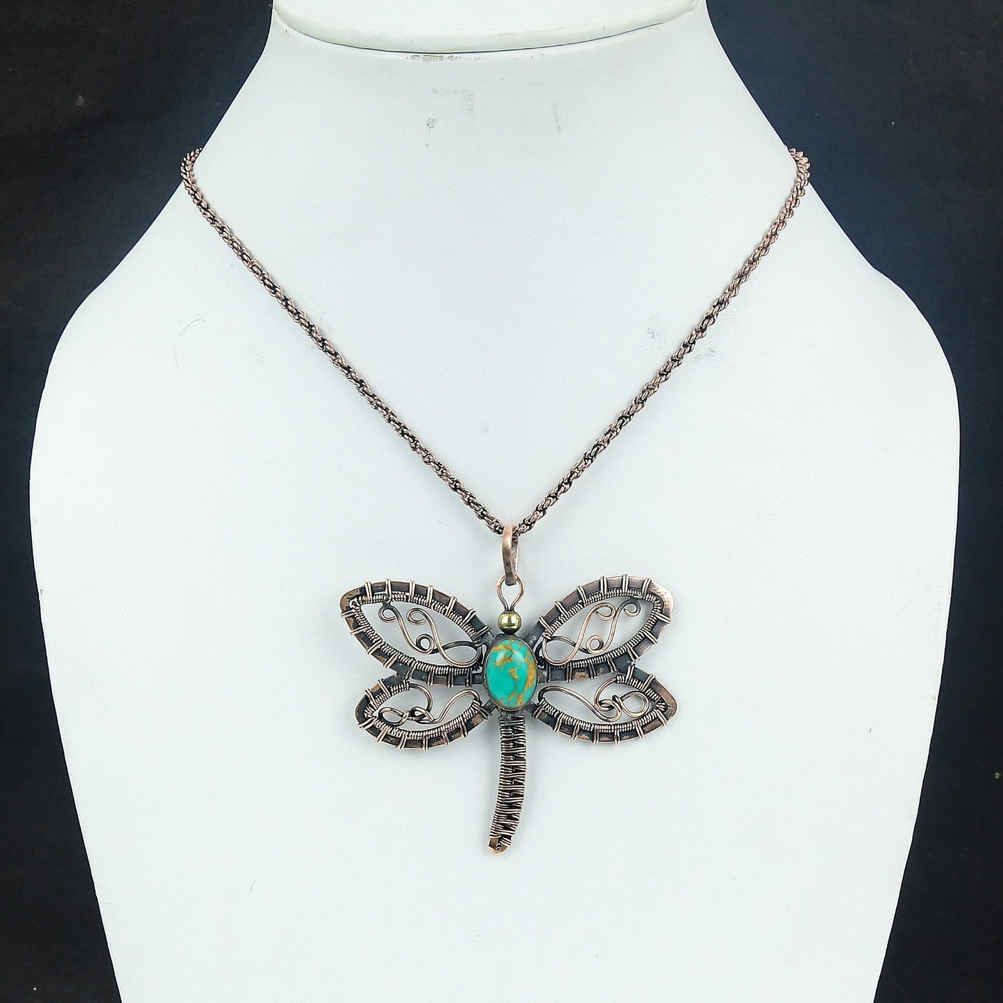 Turquoise Gemstone Dragonfly Pendant