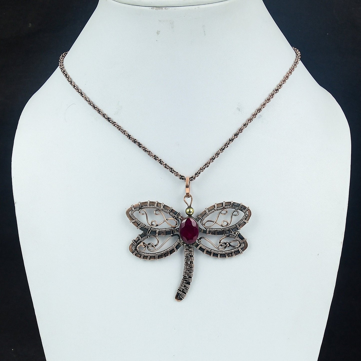 Ruby Gemstone Dragonfly Pendant