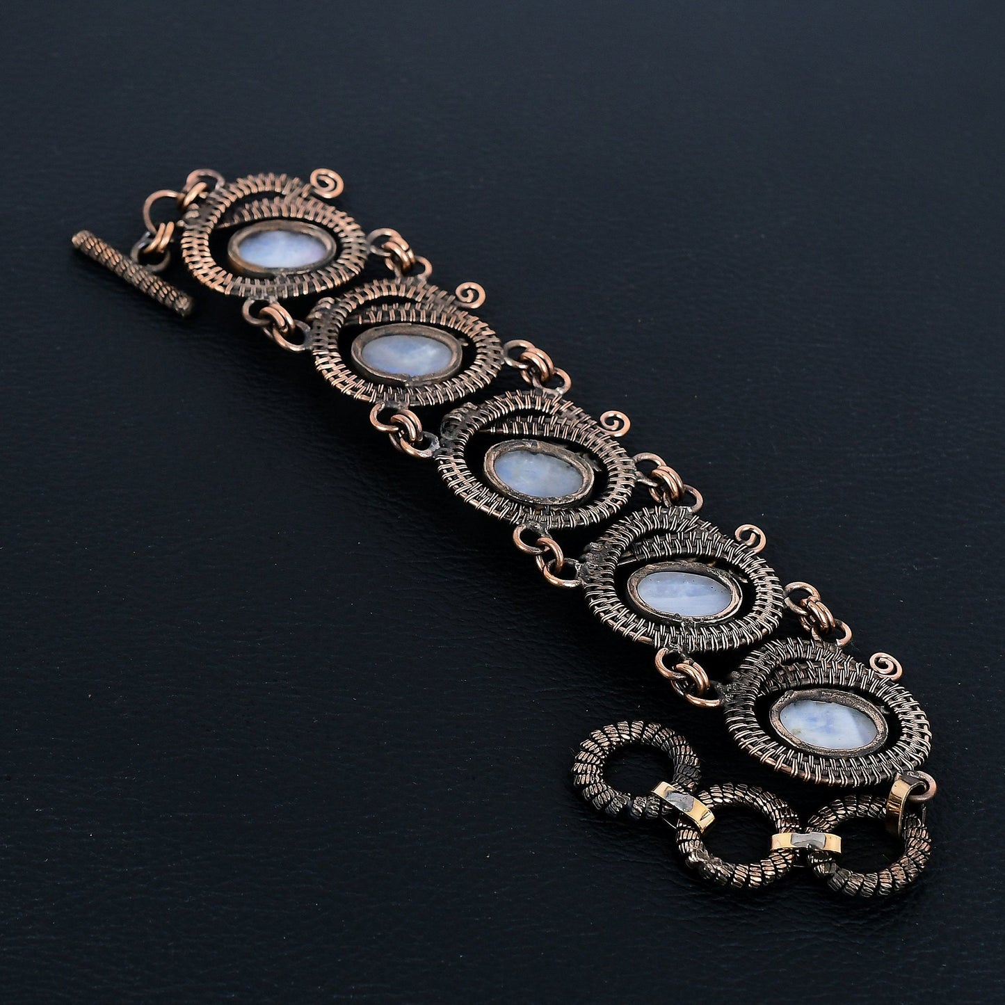 Rainbow Moonstone Gemstone Copper Wrapped Bracelet