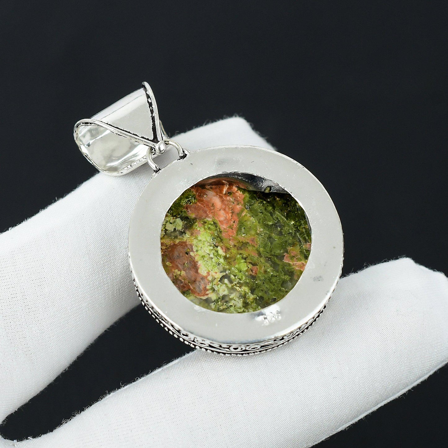 Green and Pink Unakite Jasper Pendant