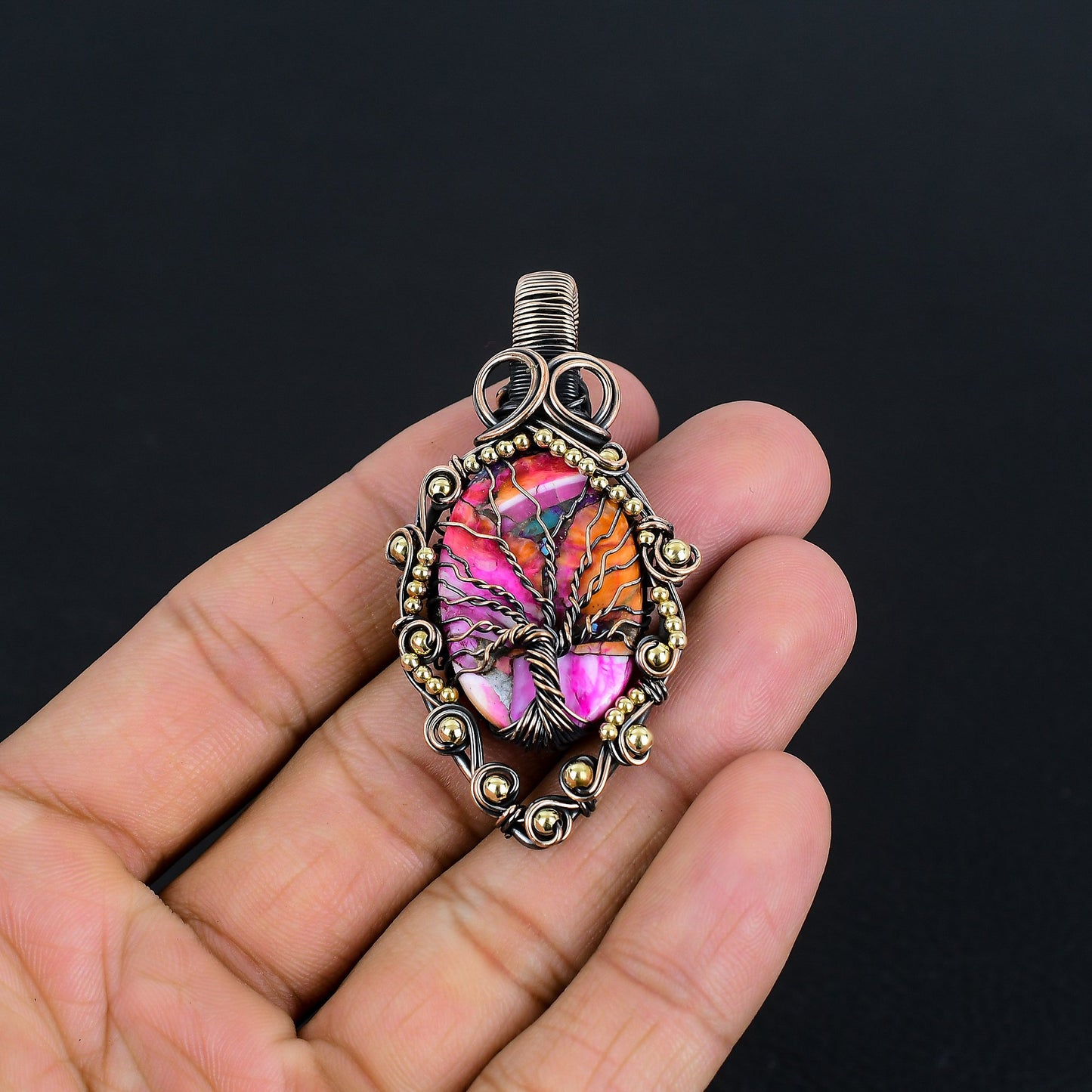 Pink Dahlia Turquoise Gemstone Pendant