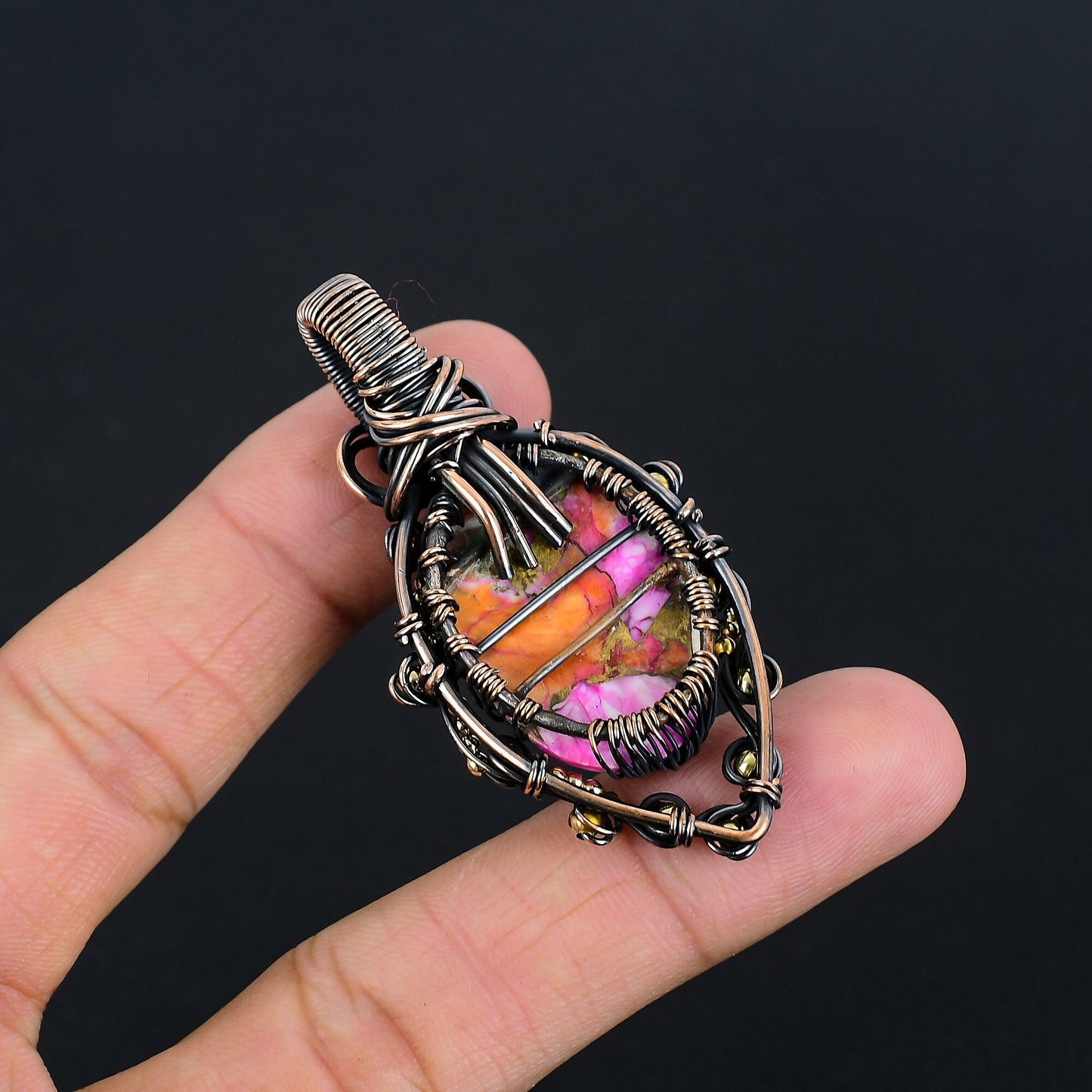 Pink Dahlia Turquoise Gemstone Pendant