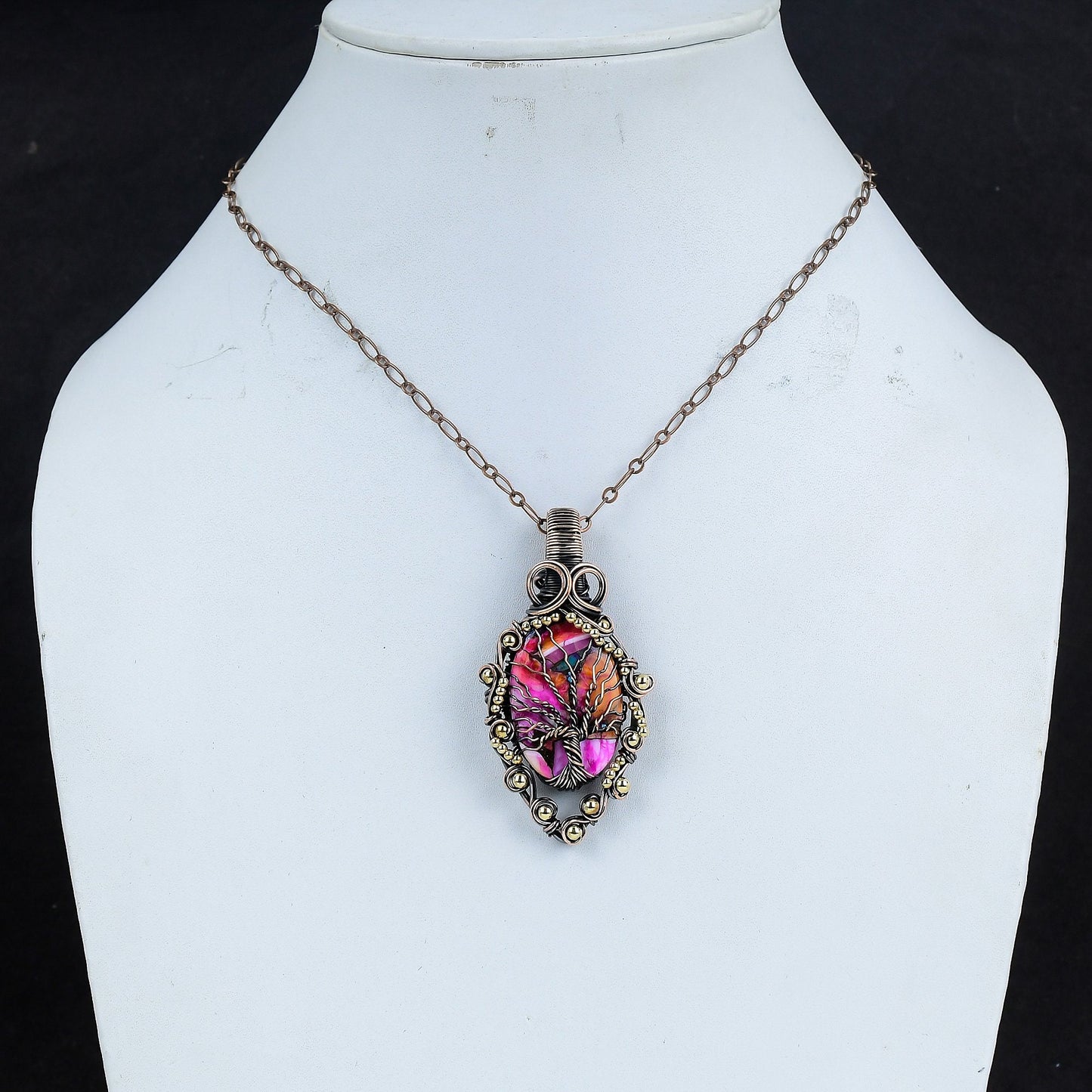 Pink Dahlia Turquoise Gemstone Pendant