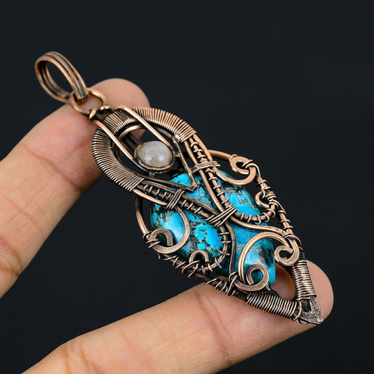 Turquoise Gemstone Copper Wire Pendant