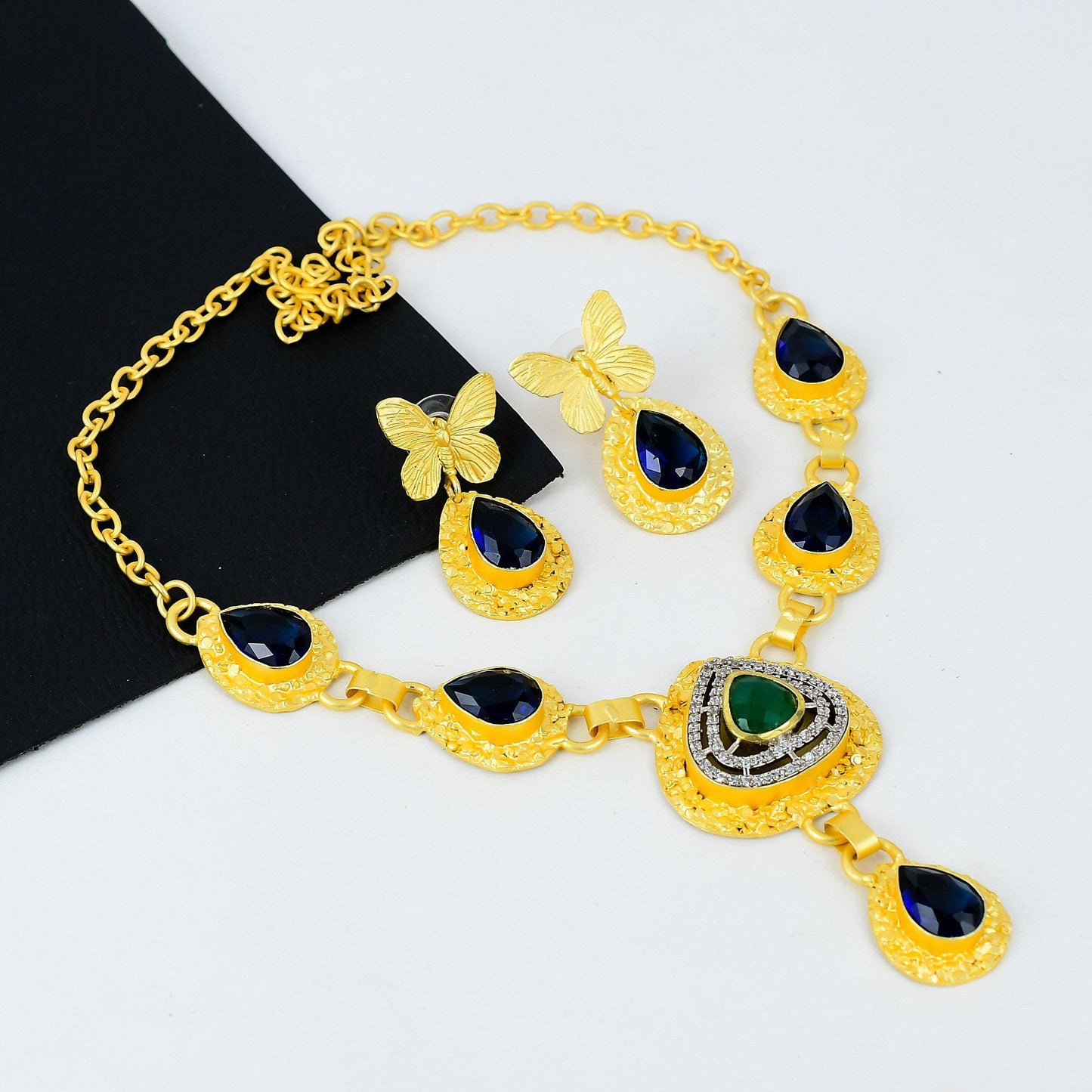 Gold Gemstone Necklace & Earring Set