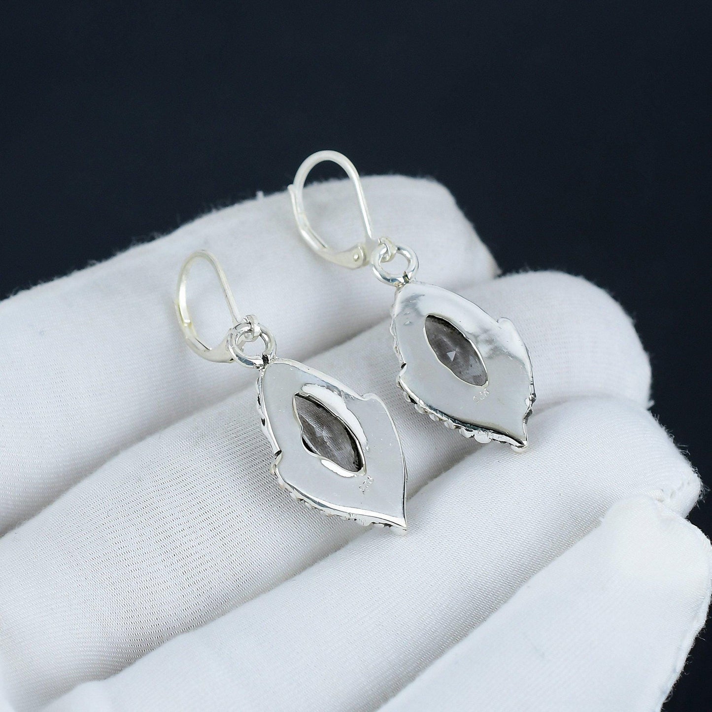 White Topaz Gemstone Marquise Earrings