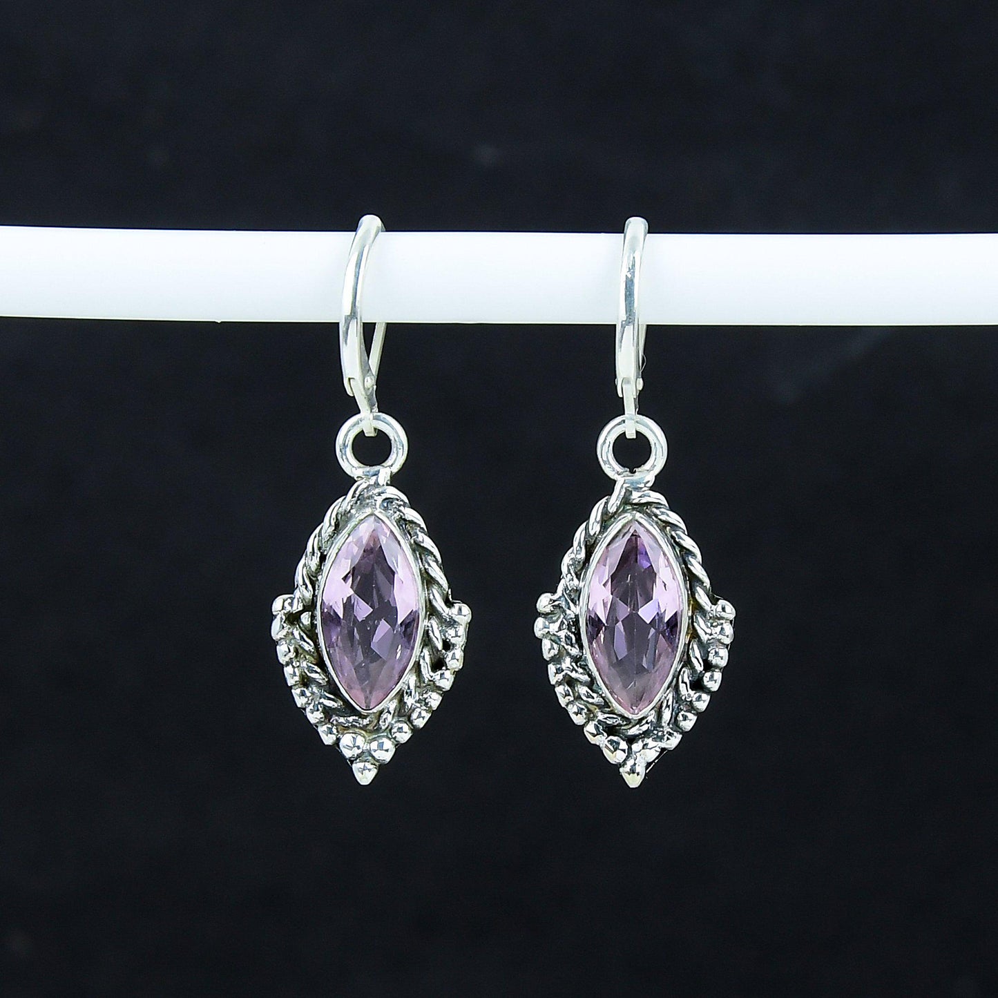 Pink Kunzite Sterling Silver Marquise Earrings
