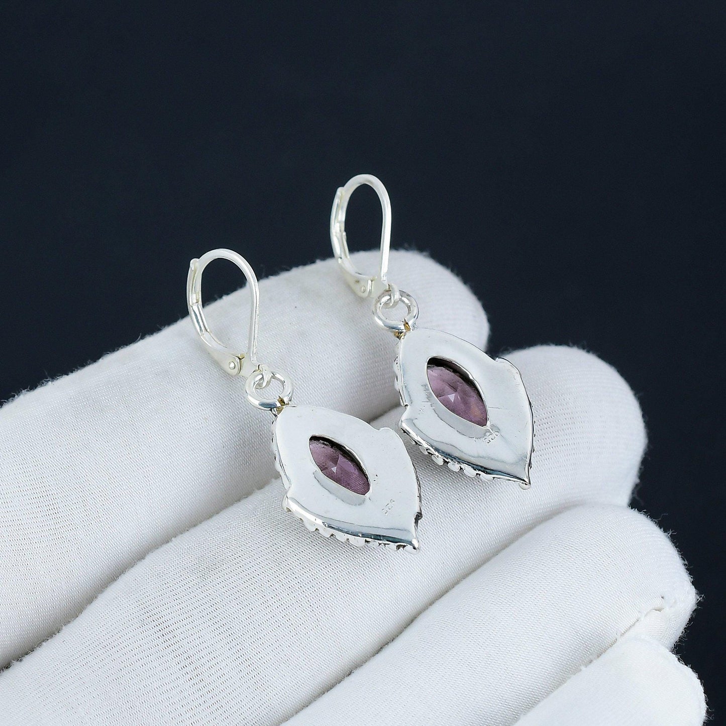 Pink Kunzite Sterling Silver Marquise Earrings