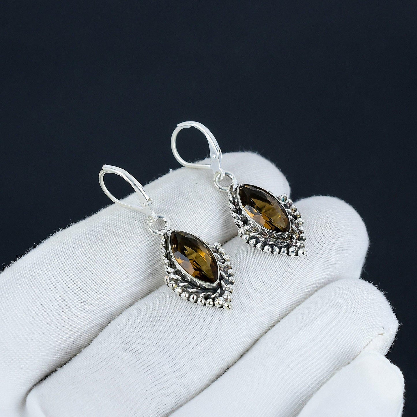 Smoky Topaz Marquise Sterling Silver Earrings