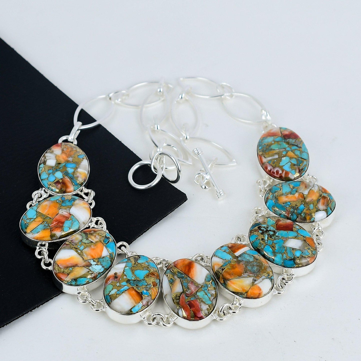 Orange Spiny Oyster Turquoise Gemstone Necklace