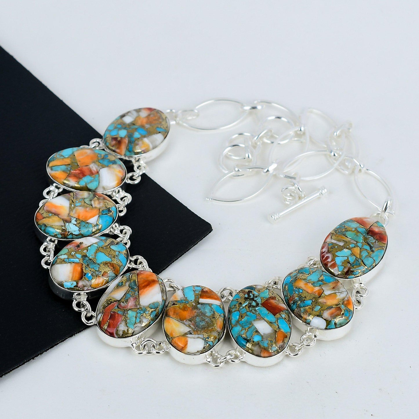 Orange Spiny Oyster Turquoise Gemstone Necklace