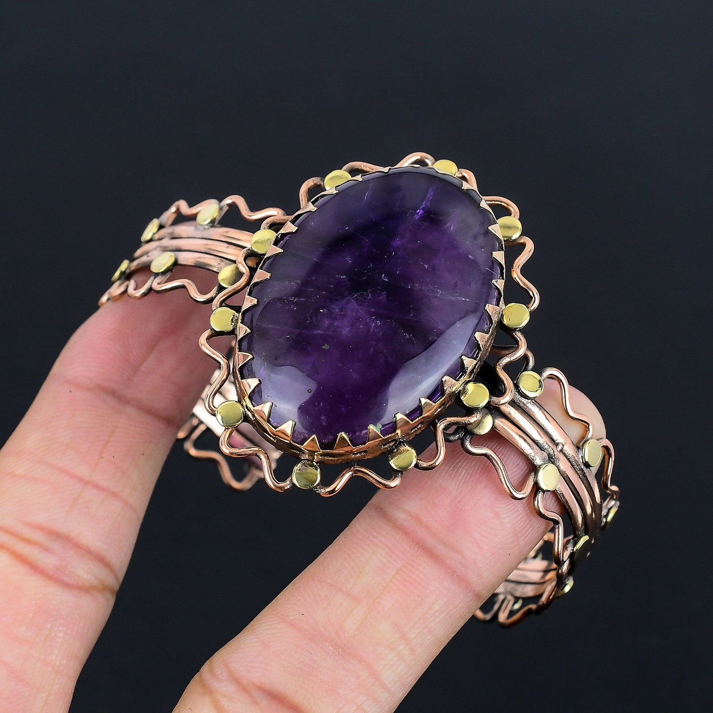 Purple Amethyst Gemstone Copper Cuff Bracelet