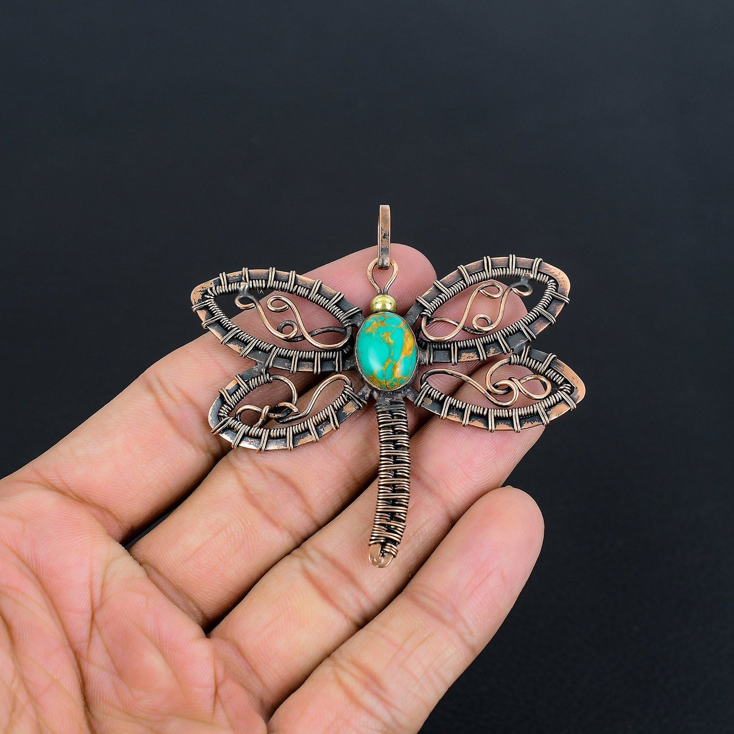 Turquoise Gemstone Dragonfly Pendant
