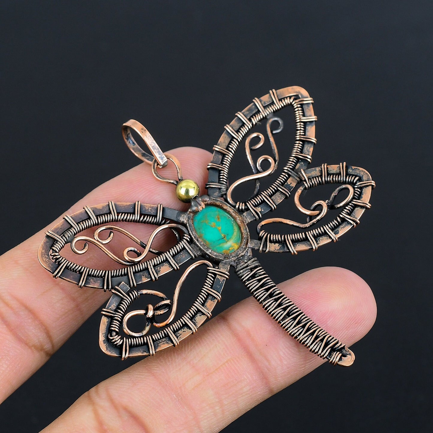 Turquoise Gemstone Dragonfly Pendant