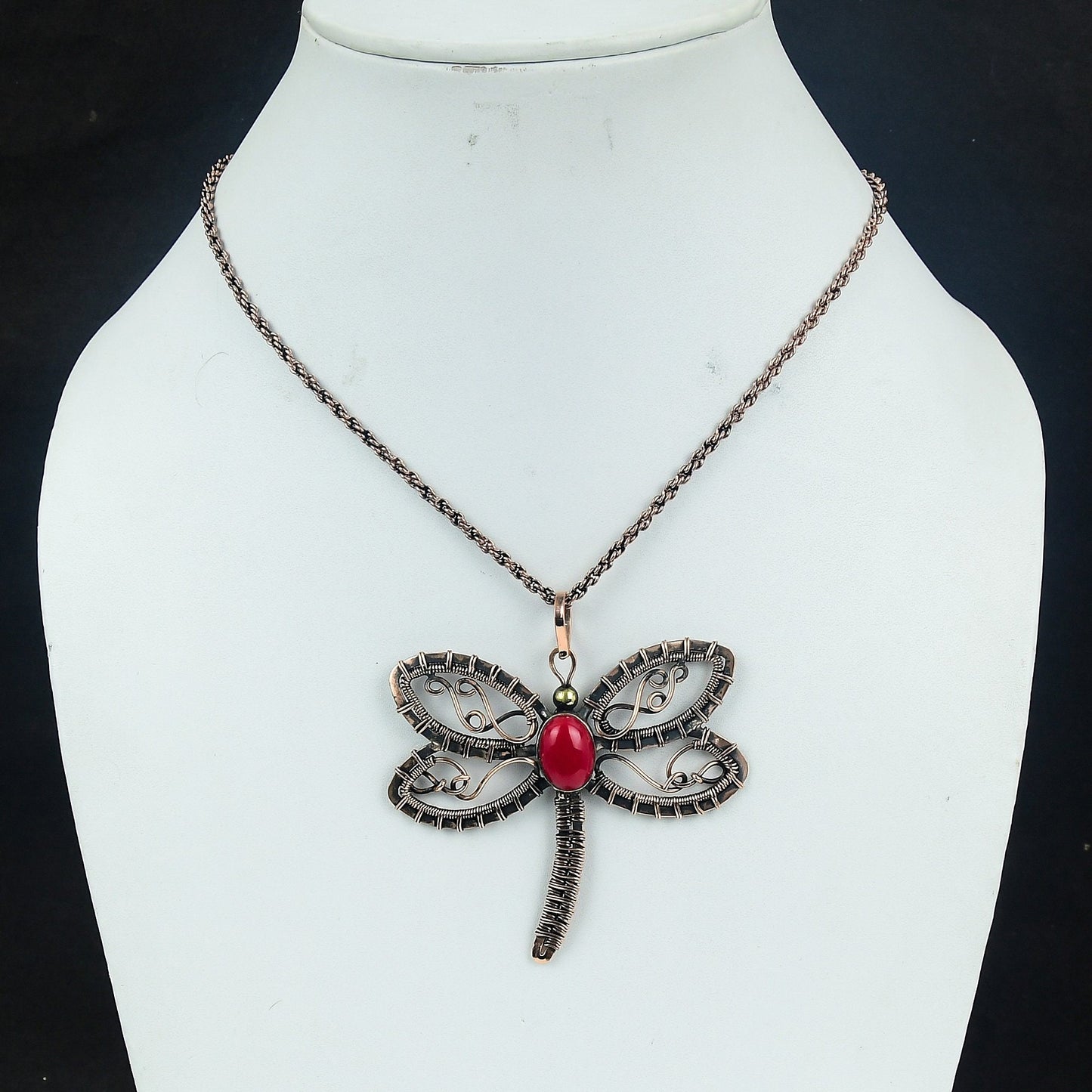 Red Coral Gemstone Dragonfly Pendant