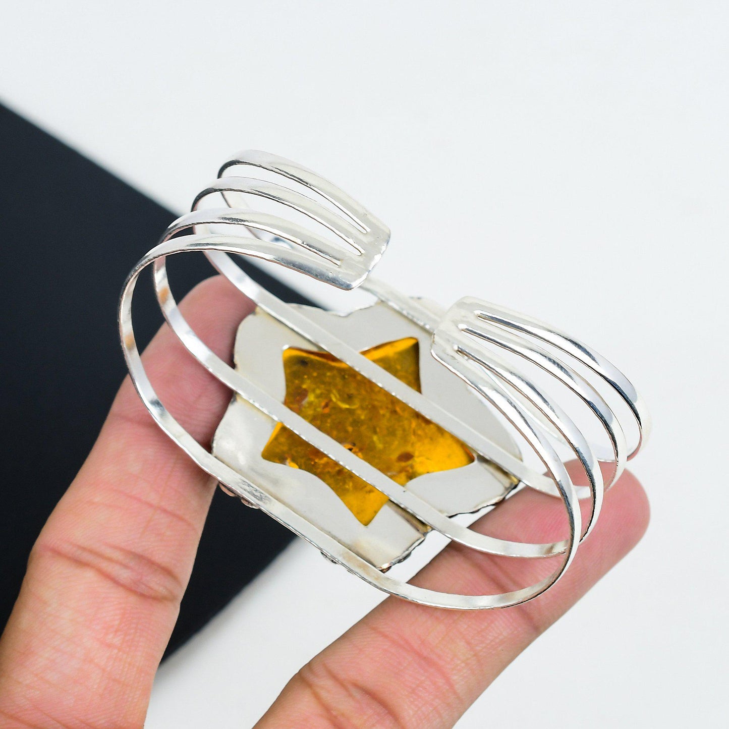 Amber Gemstone Star Sterling Silver Bangle