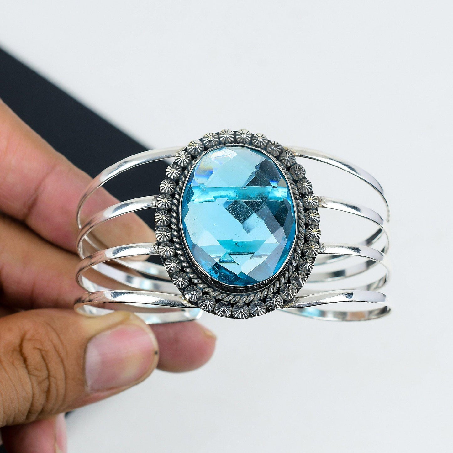 Swiss Blue Topaz Silver Bangle