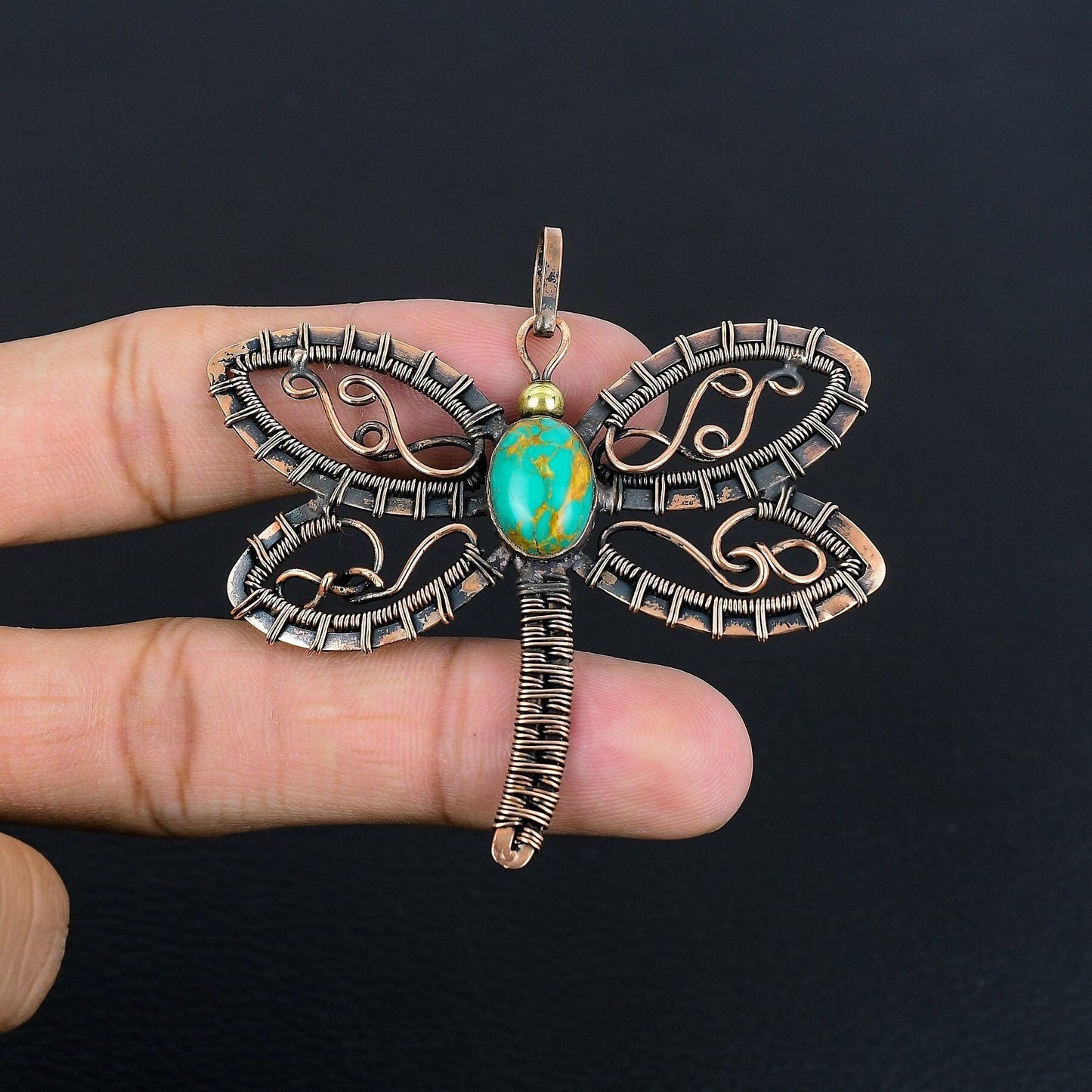 Turquoise Gemstone Dragonfly Pendant