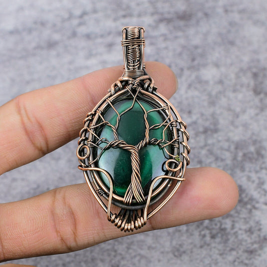 Green Malachite Gemstone Tree of Life Pendant