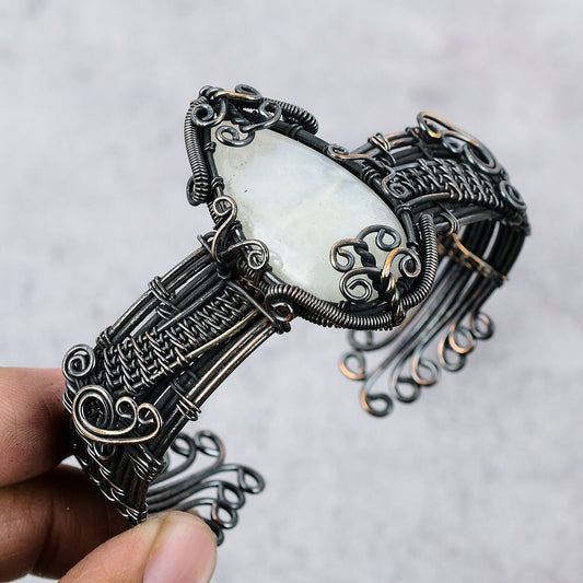 Rainbow Moonstone Gemstone Copper Bangle