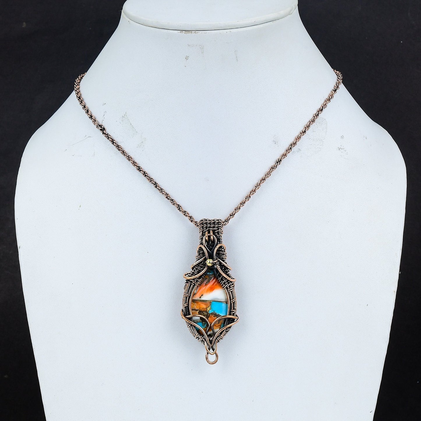 Orange Spiny Oyster Turquoise Gemstone Pendant