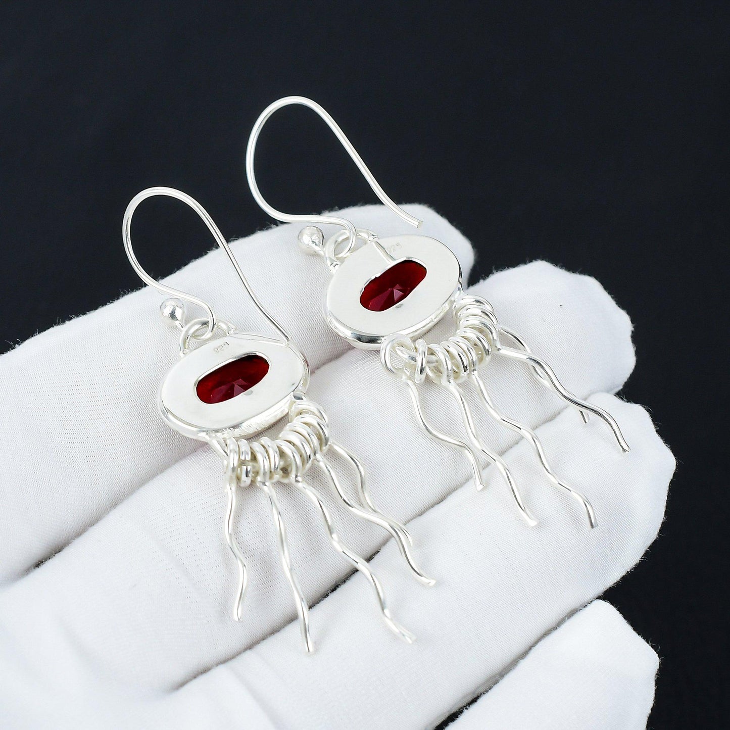 Red Garnet Sterling Silver Earrings