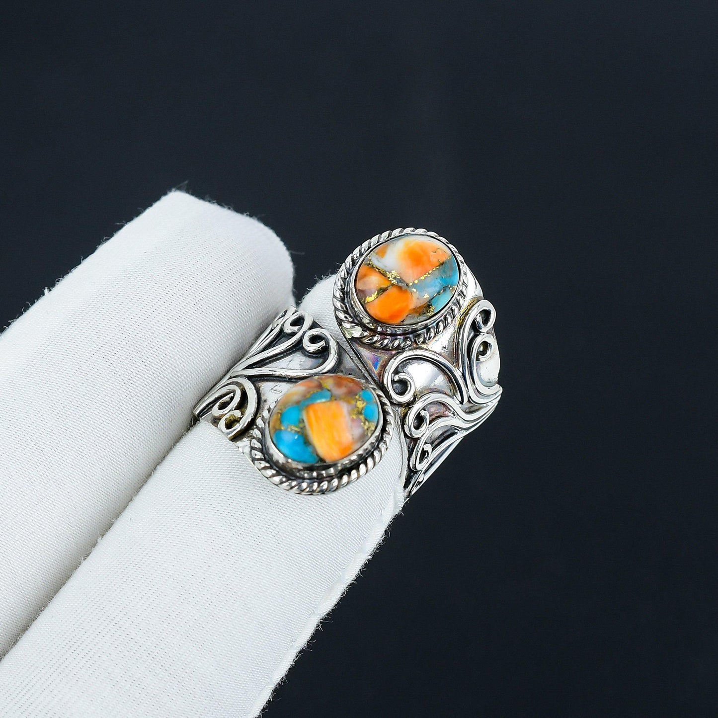 Orange Spiny Oyster Gemstone Ring