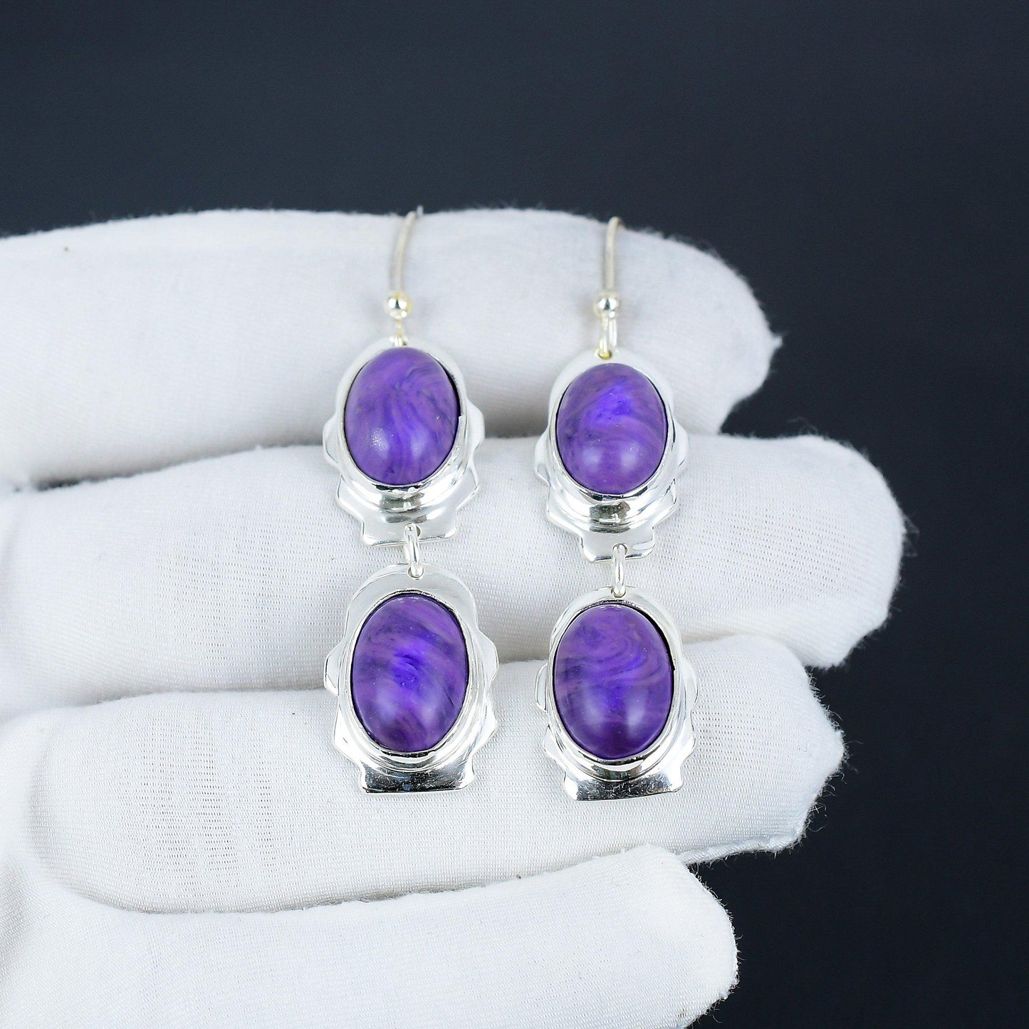 Purple Charoite Gemstone Earrings