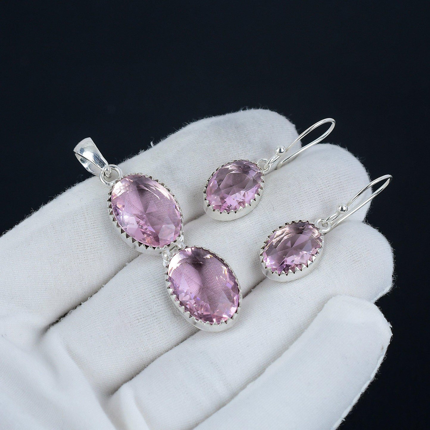 Pink Kunzite Gemstone Pendant & Earring Set