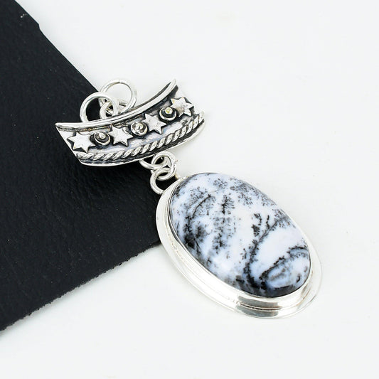 White Dendrite Opal Gemstone Pendant