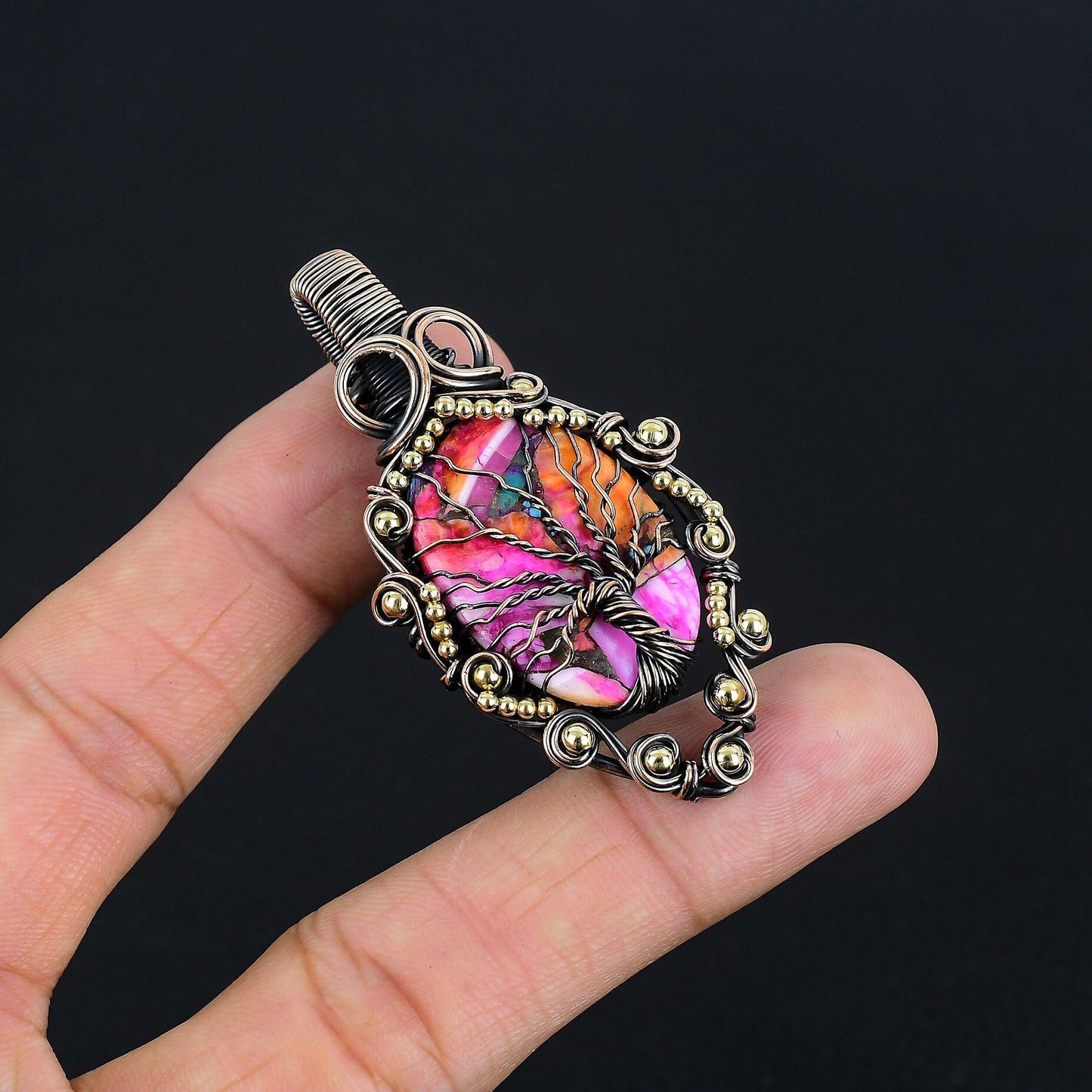 Pink Dahlia Turquoise Gemstone Pendant