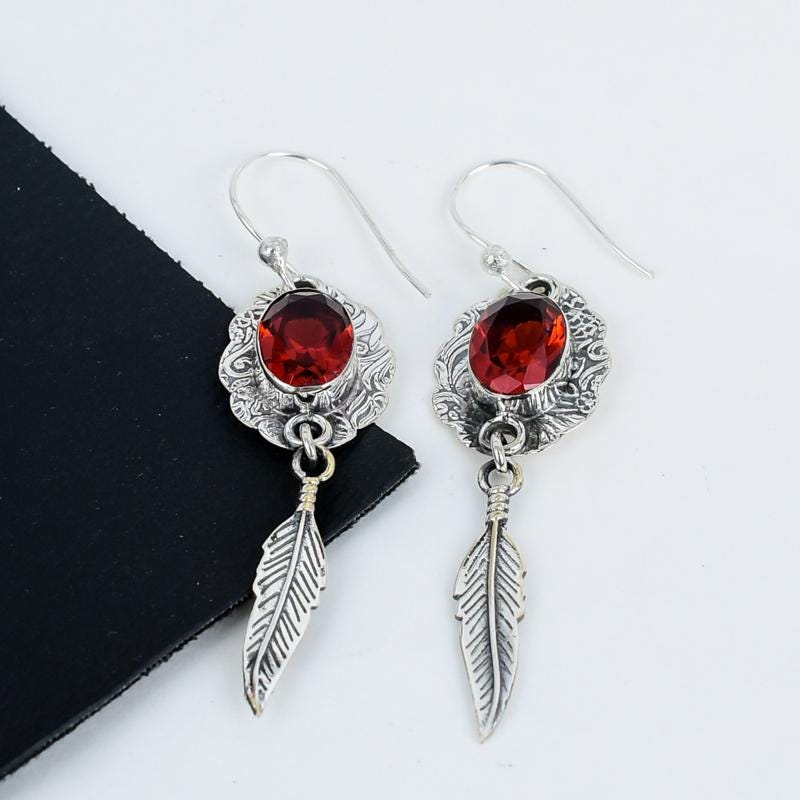 Red Garnet Gemstone Earrings