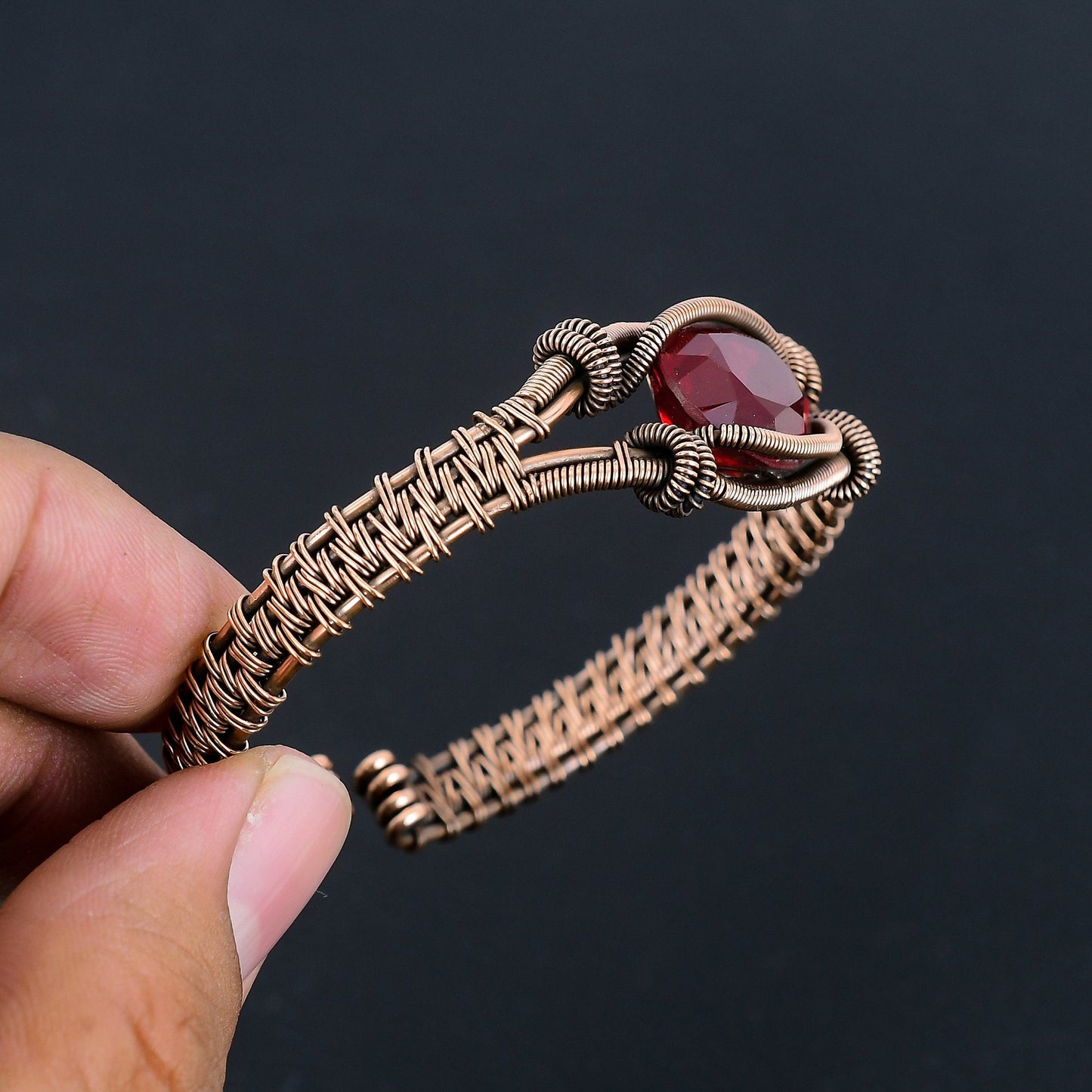 Red Garnet Gemstone Copper Bracelet